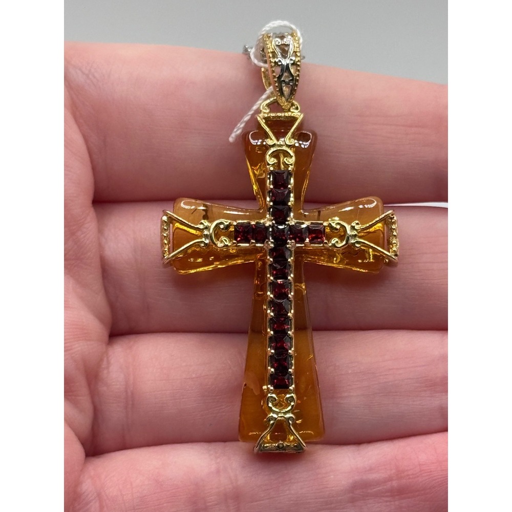 Michael Valitutti Gems en Vogue Cross Pendant Sterling Silver Baltic Amber